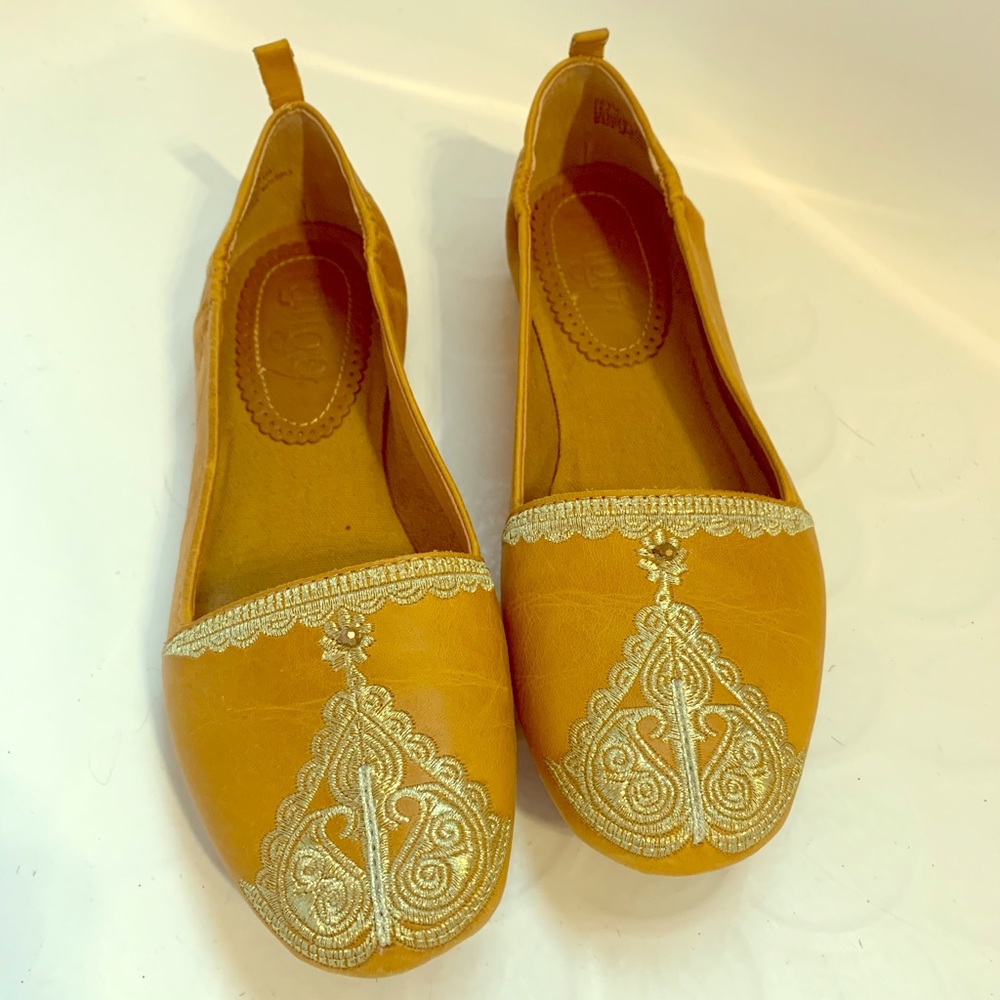 Gold Embroidered Leather Slip-ons